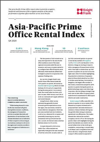 Asia-Pacific Prime Office Rental Index Q4 2020 | KF Map Indonesia Property, Infrastructure